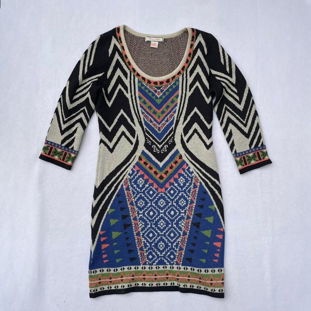 Flying Tomato Colorful Knit Geometric Tribal Patterned Sweater Dress Sz M Fall